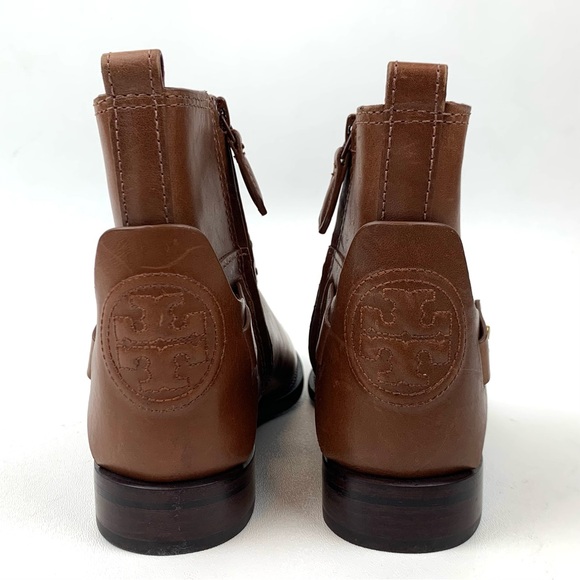 Tory Burch Boots Cognac Brown Leather Harness Equestrian Colton Ankle Size 5 - Picture 6 of 11